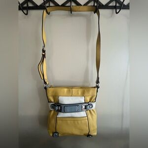 Tignanello Yellow and White Leather Crossbody Bag
